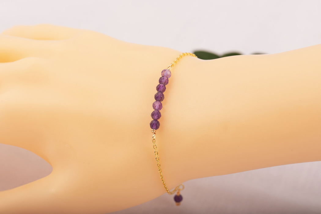 Dainty Amethyst Bracelet 18k Gold Plated in Sterling Silver - B001