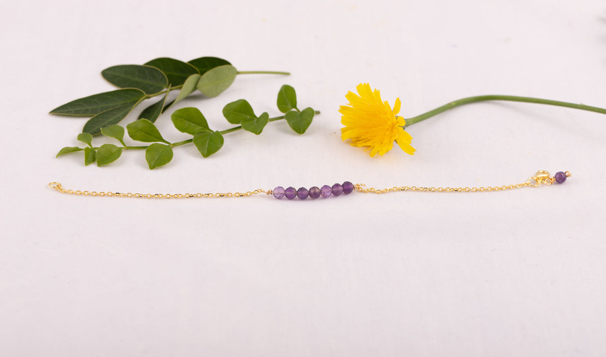 Dainty Amethyst Bracelet 18k Gold Plated in Sterling Silver - B001