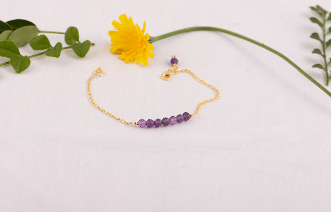 Dainty Amethyst Bracelet 18k Gold Plated in Sterling Silver - B001