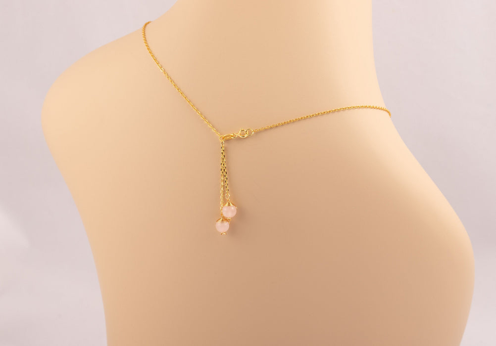 18k Gold Sterling Silver Dainty Rose Quartz Necklace - N007