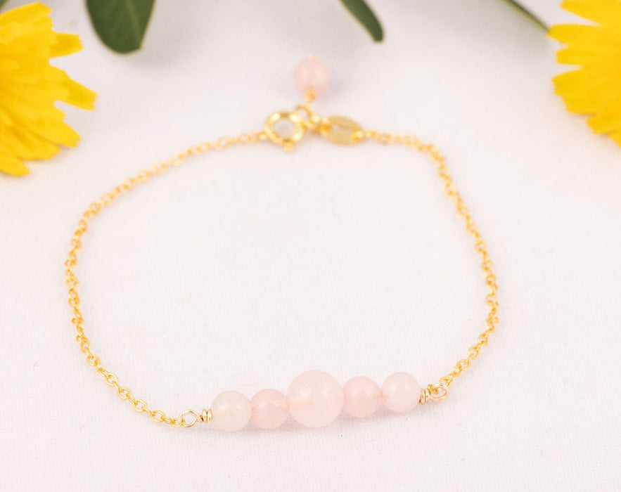 18k Gold Sterling Silver Rose Quartz Bracelet - Natural Rose Quartz Bracelet - B025