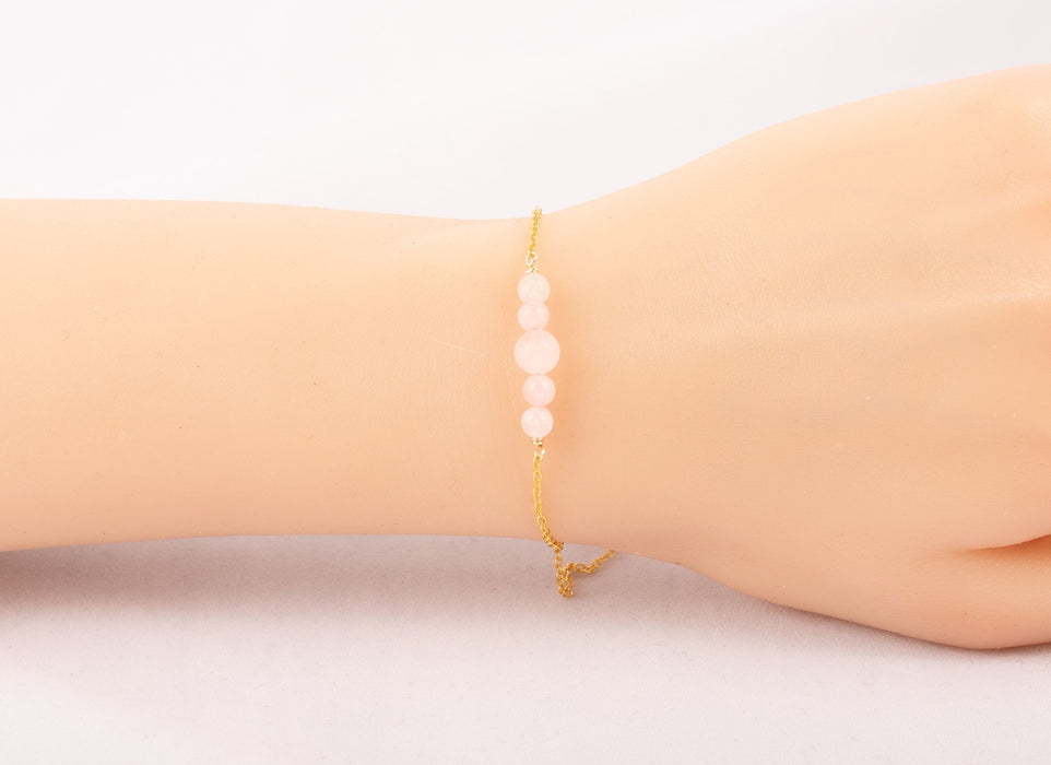 18k Gold Sterling Silver Rose Quartz Bracelet - Natural Rose Quartz Bracelet - B025