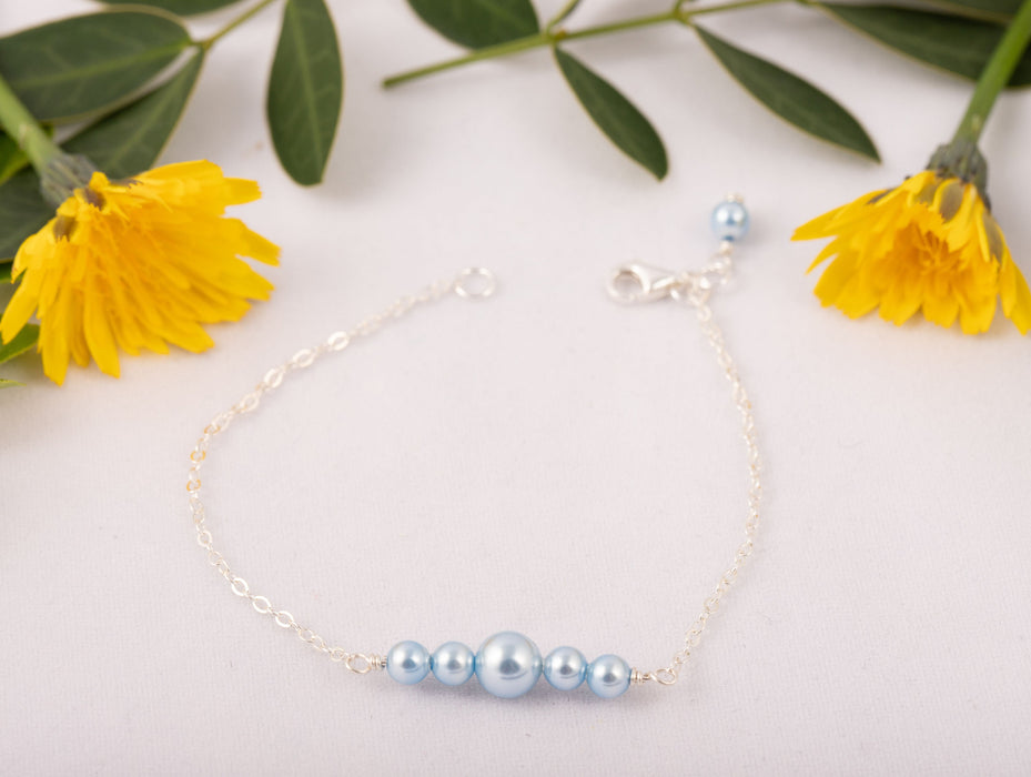 Swarovski Pearl Bracelet for Women Light Blue Sterling Silver Gift for Friend - Bridal and Wedding Bracelet - B027