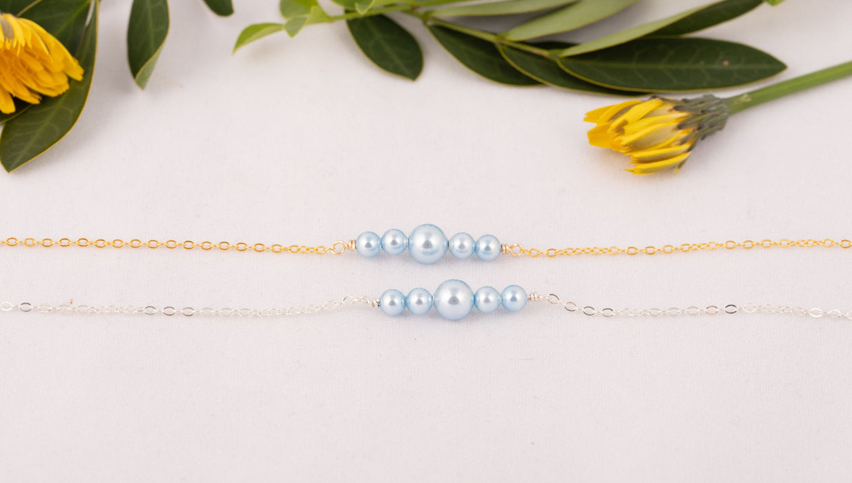 Swarovski Pearl Bracelet for Women Light Blue Sterling Silver Gift for Friend - Bridal and Wedding Bracelet - B027