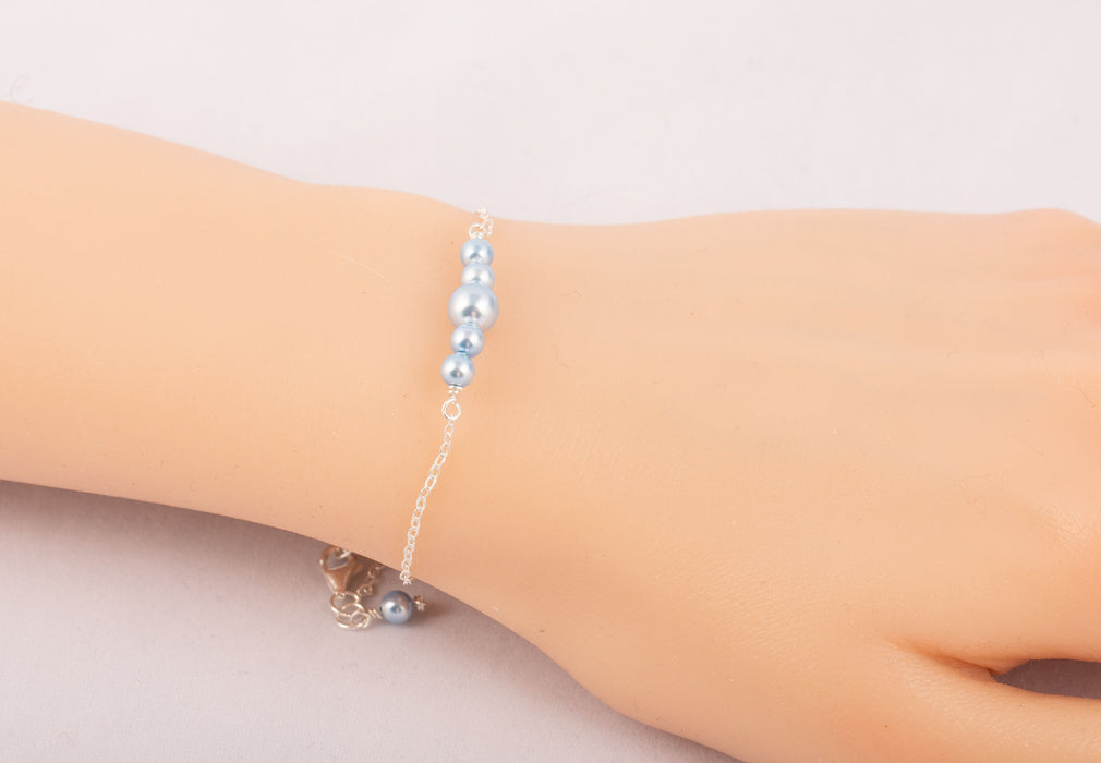 Swarovski Pearl Bracelet for Women Light Blue Sterling Silver Gift for Friend - Bridal and Wedding Bracelet - B027