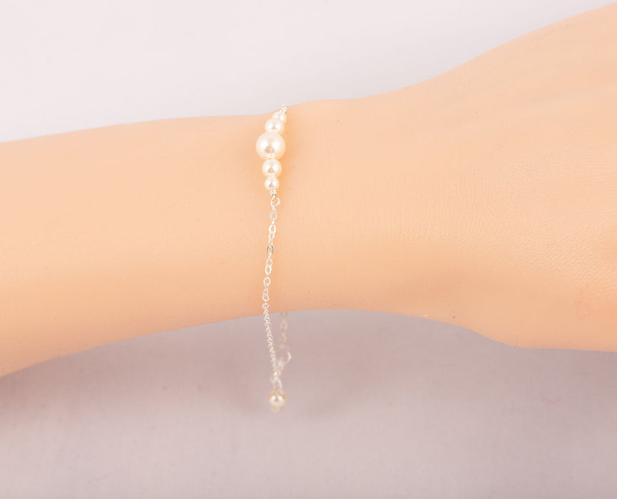 Dainty Pearl Bracelet Sterling Silver Swarovski Pearl - Bridal and Wedding Bracelet - B029