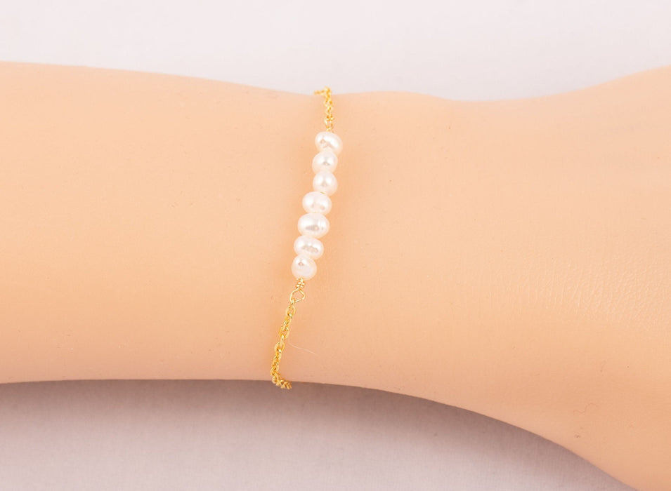 Dainty Fresh Pearl Bracelet 18k Gold Sterling Silver - Bridal and Wedding Bracelet - B003