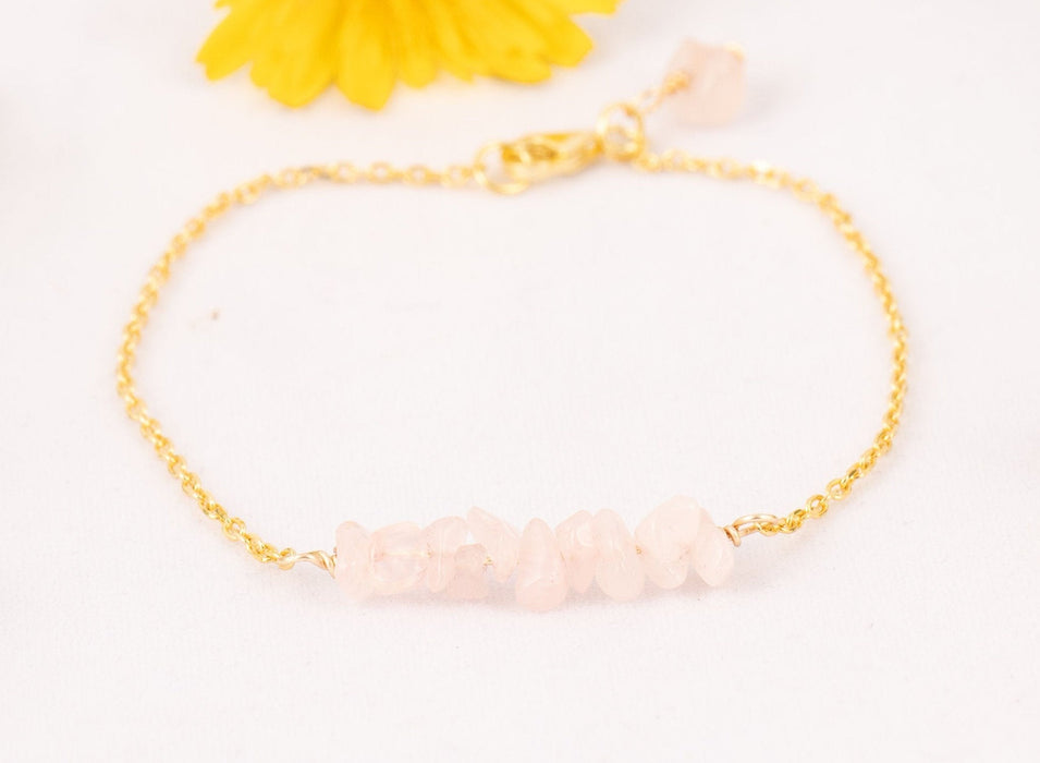 Raw Rose Quartz  Bracelet  Sterling Silver Gift for Women  - B033