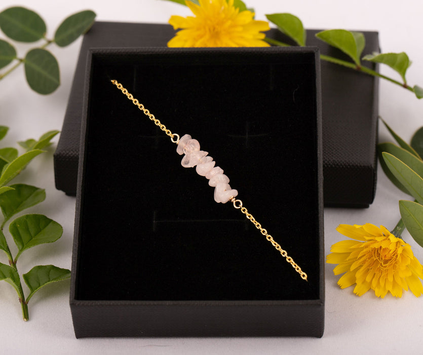 Natural Rose Quartz Bracelet for Women Sterling Silver Gift for Friend - B011