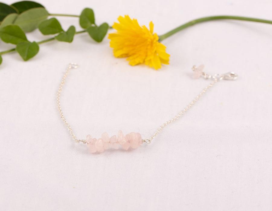 Natural Rose Quartz Bracelet for Women Sterling Silver Gift for Friend - B011