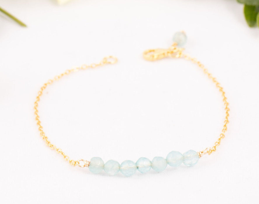 Natural Aquamarine Bracelet 18k Gold Sterling Silver - B034