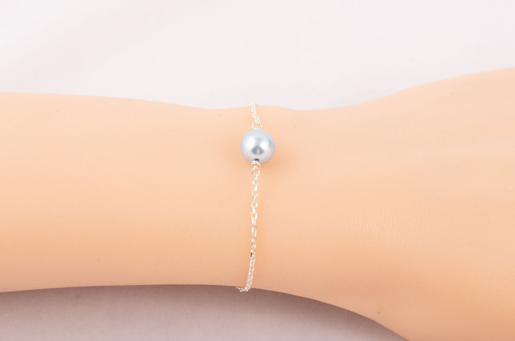 Dainty Pearl Bracelet Sterling Silver/Swarovski Pearl Bracelet/Everyday Bracelet/Simple Pearl Bracelet/Light Blue Pearl Bracelet/Gift Idea