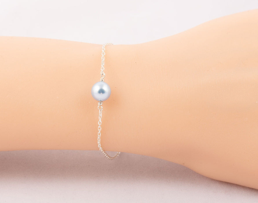 Dainty Pearl Bracelet Sterling Silver/Swarovski Pearl Bracelet/Everyday Bracelet/Simple Pearl Bracelet/Light Blue Pearl Bracelet/Gift Idea