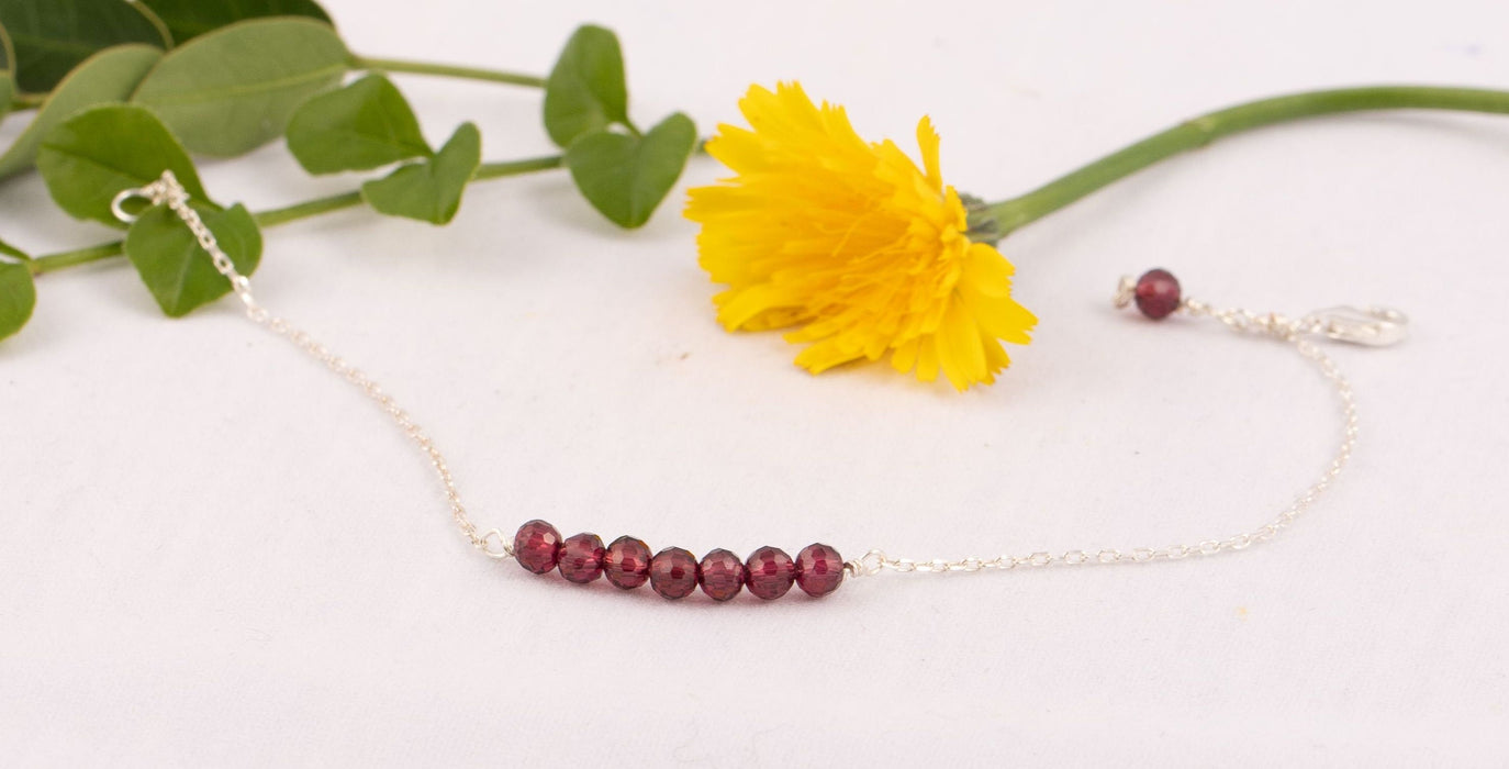 Natural Garnet Bracelet for Women Sterling Silver Gift for Her - B013