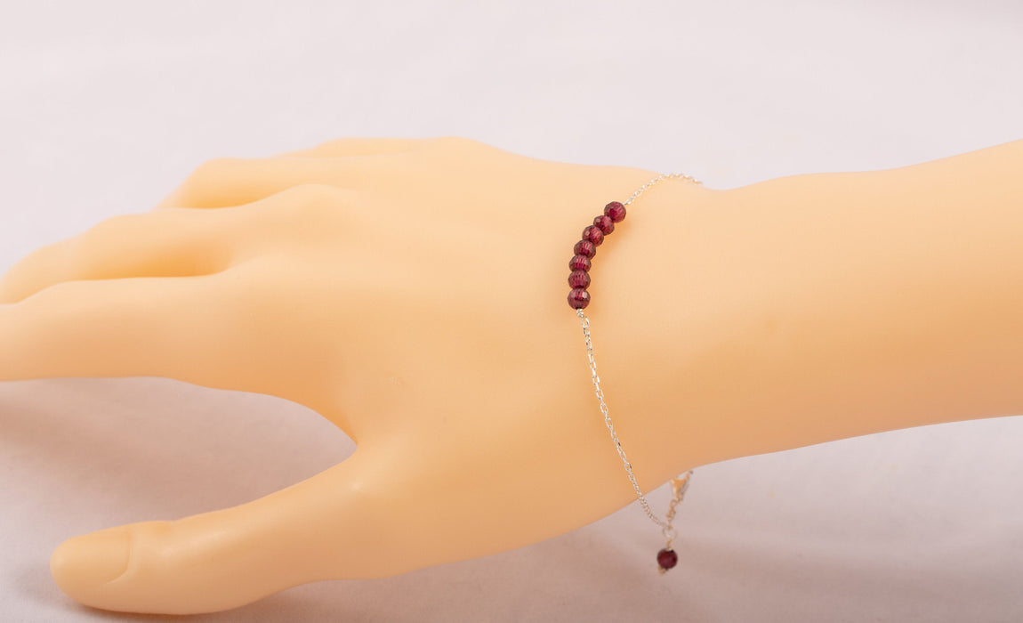 Natural Garnet Bracelet for Women Sterling Silver Gift for Her - B013