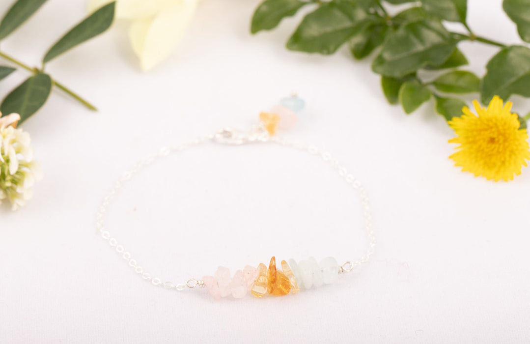 Fertility Bracelet Sterling Silver Rose Quarts Aquamarine Citrine - B045