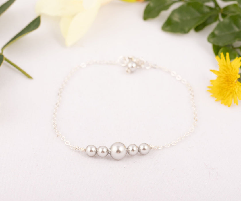 Pearl Bracelet Sterling Silver Swarovski Pearl Light Grey - Bridal and Wedding Bracelet - B050