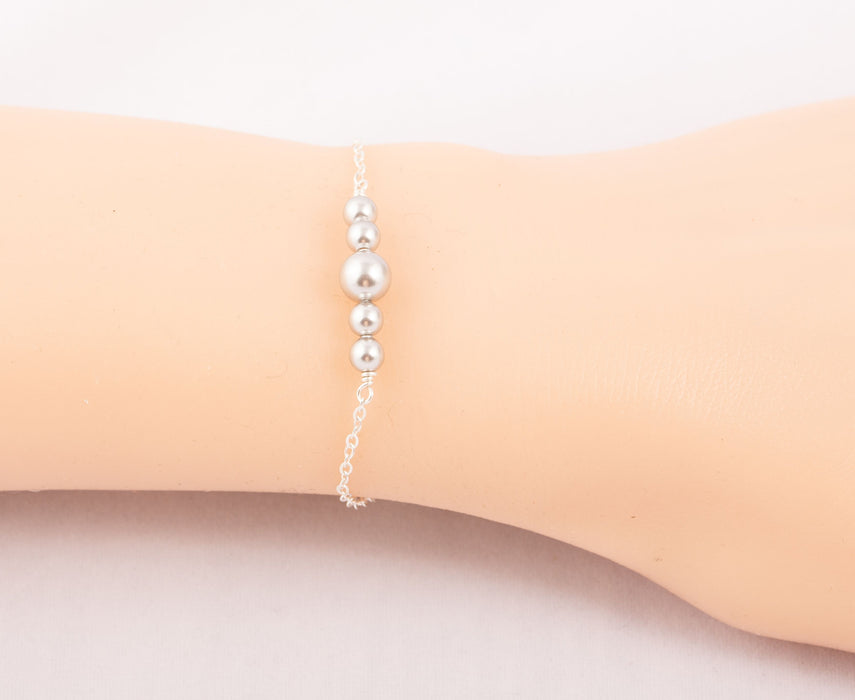 Pearl Bracelet Sterling Silver Swarovski Pearl Light Grey - Bridal and Wedding Bracelet - B050