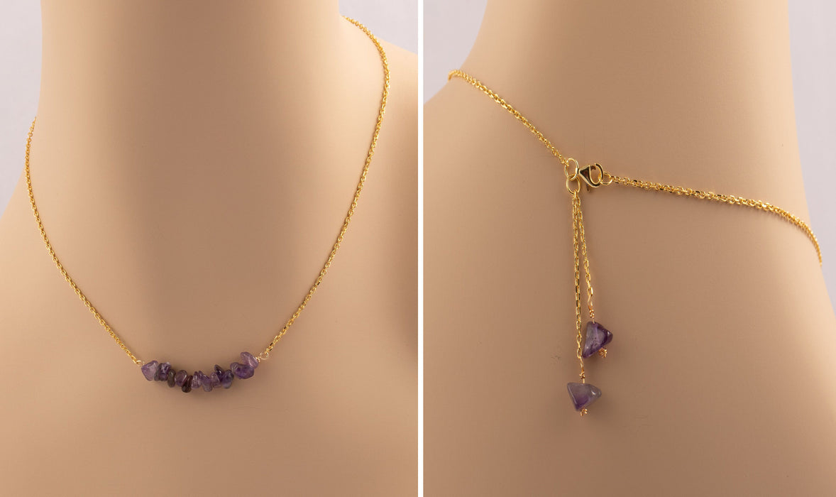 Amethyst Necklace with Backdrop for Women 18k Gold Sterling Silver Gift for Mum - N001