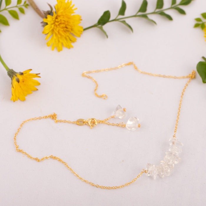 18k Gold Sterling Silver Clear Quartz Necklace - N021