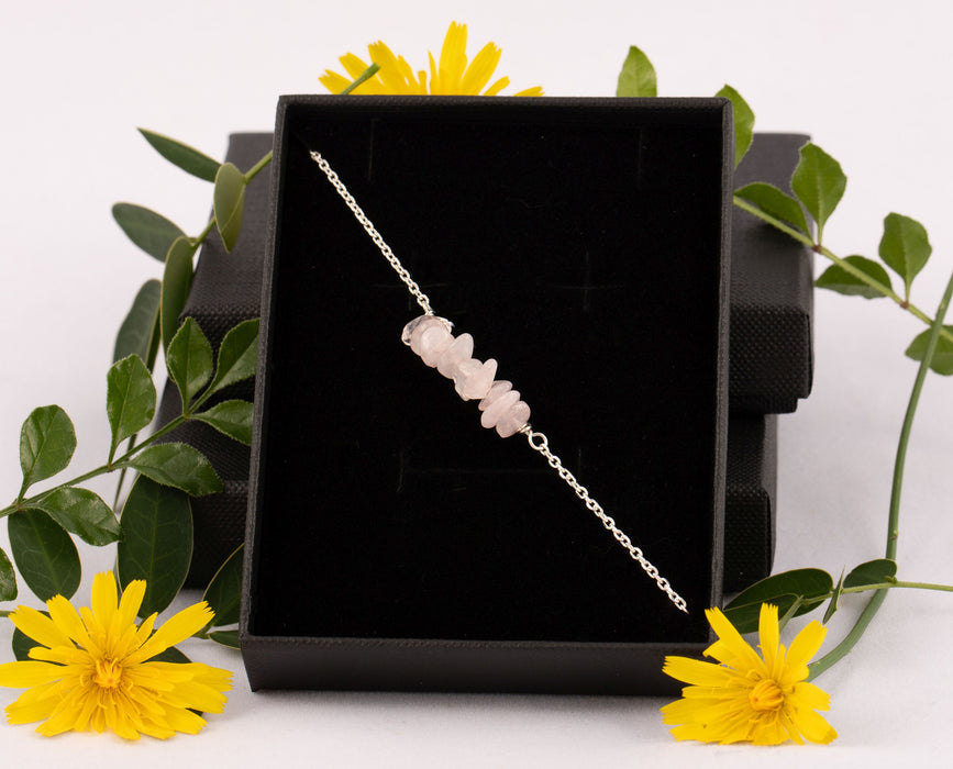 Natural Rose Quartz Bracelet for Women Sterling Silver Gift for Friend - B011