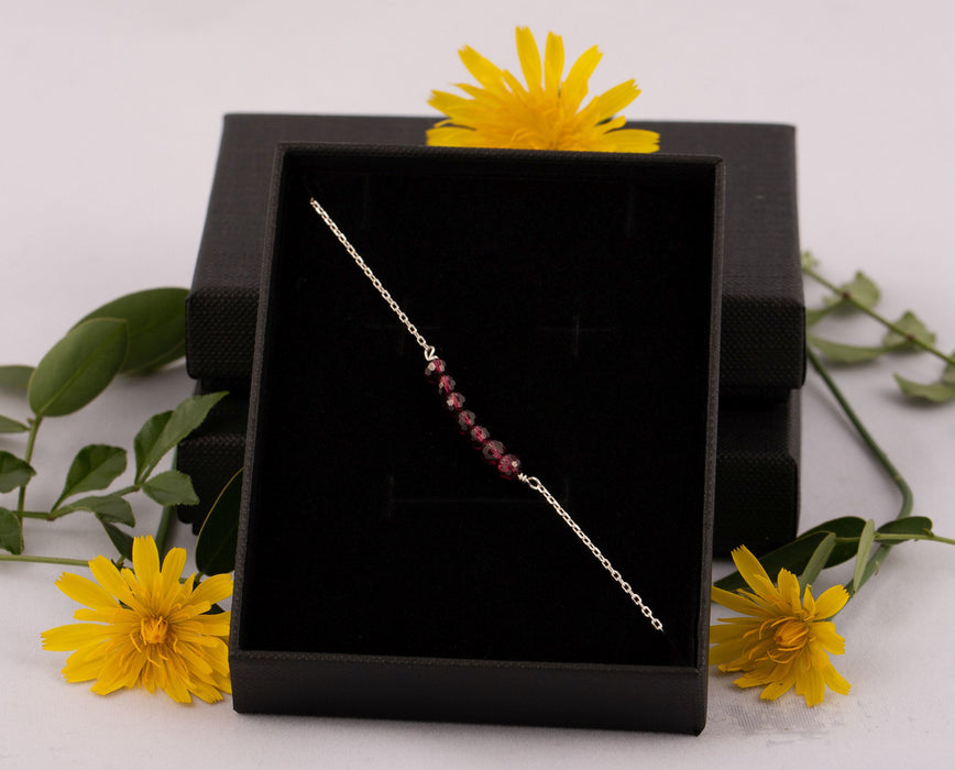 Natural Garnet Bracelet for Women Sterling Silver Gift for Her - B013