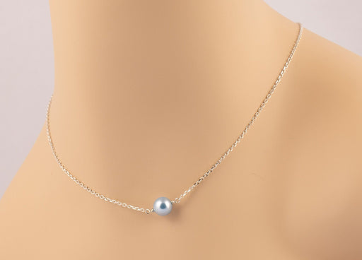 Sterling Silver Dainty Pearl Necklace with Back Drop/Swarovski Pearl Necklace/Light Blue Pearl Necklace/Bridesmaid Pearl Necklace/Gift Idea