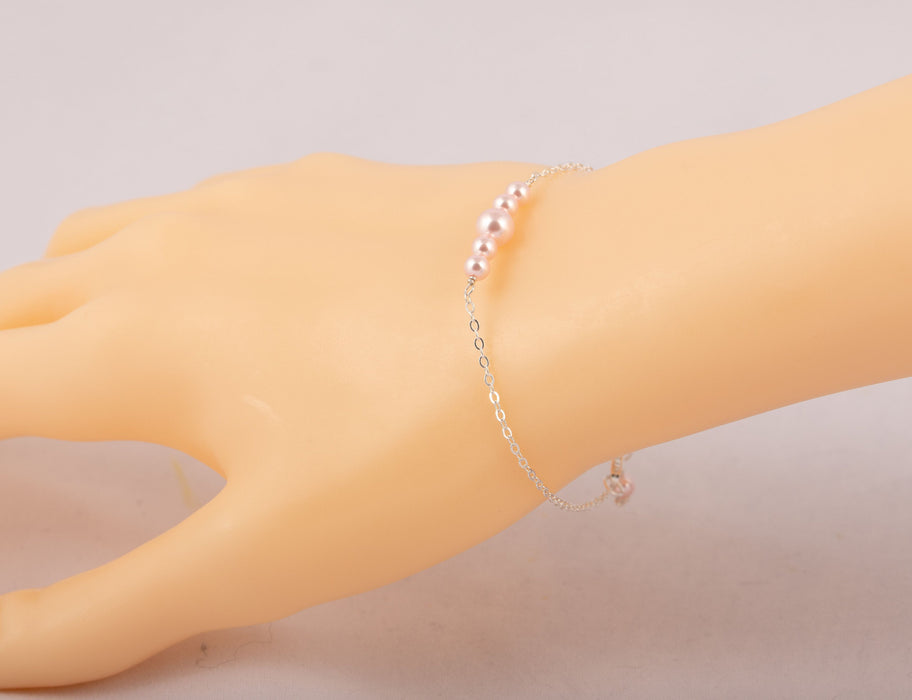 Elegant Pearl Bracelet Sterling Silver Swarovski Light Pink Pearl - Bridal and Wedding Bracelet - B020