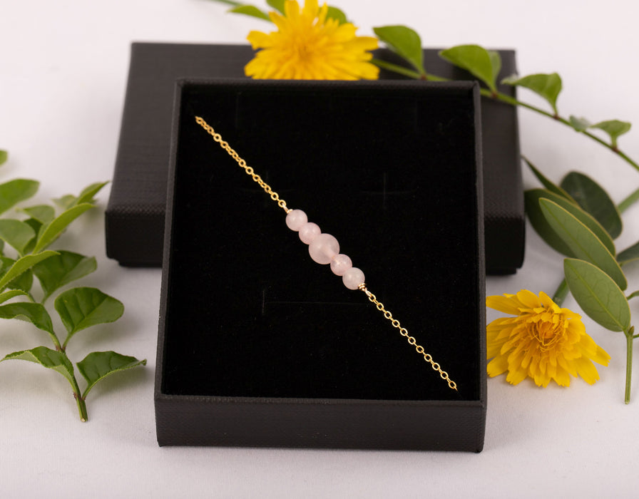 18k Gold Sterling Silver Rose Quartz Bracelet - Natural Rose Quartz Bracelet - B025