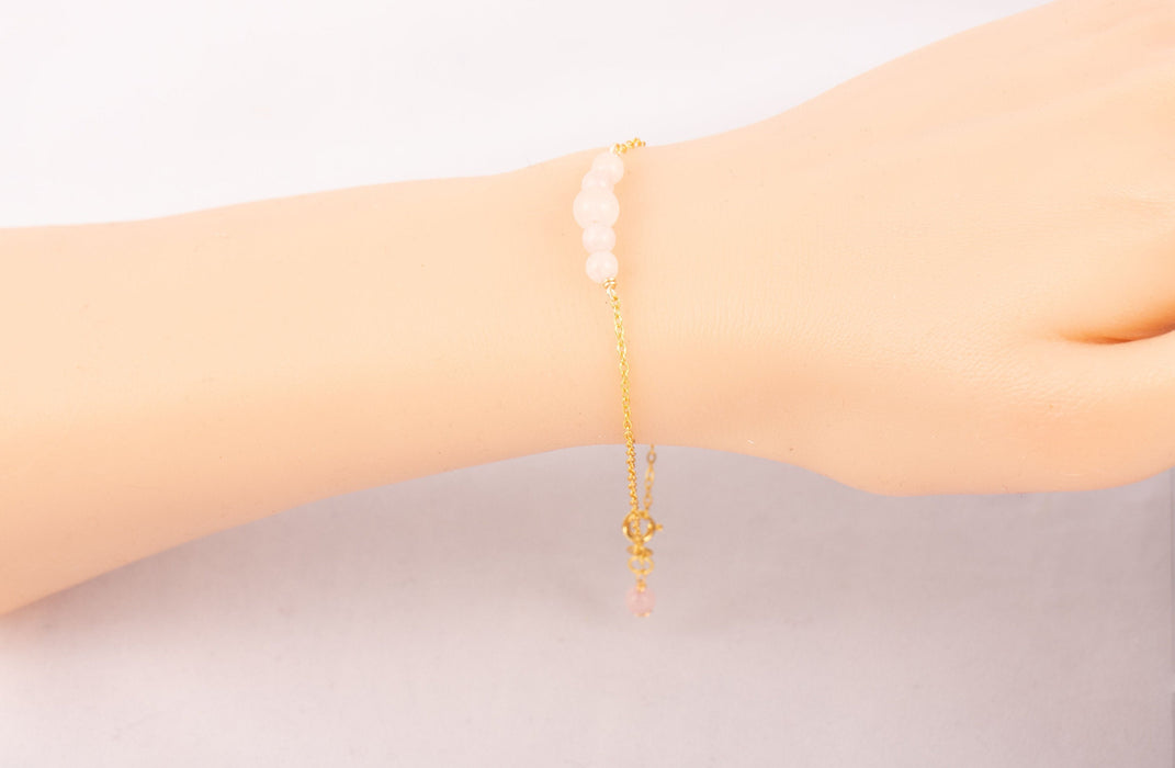 18k Gold Sterling Silver Rose Quartz Bracelet - Natural Rose Quartz Bracelet - B025