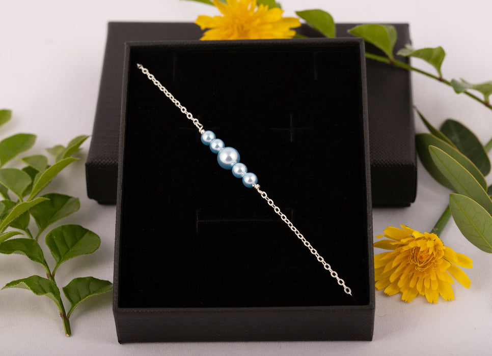 Swarovski Pearl Bracelet for Women Light Blue Sterling Silver Gift for Friend - Bridal and Wedding Bracelet - B027