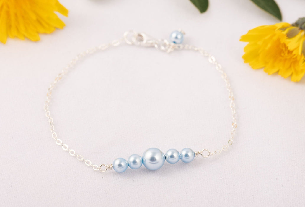 Swarovski Pearl Bracelet for Women Light Blue Sterling Silver Gift for Friend - Bridal and Wedding Bracelet - B027