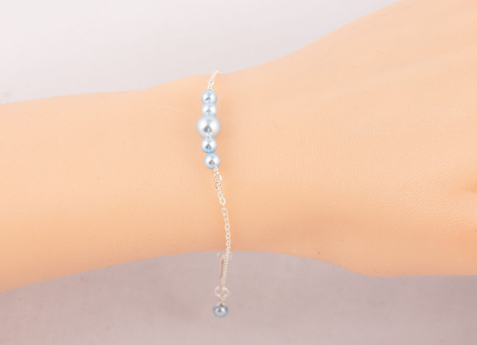 Swarovski Pearl Bracelet for Women Light Blue Sterling Silver Gift for Friend - Bridal and Wedding Bracelet - B027