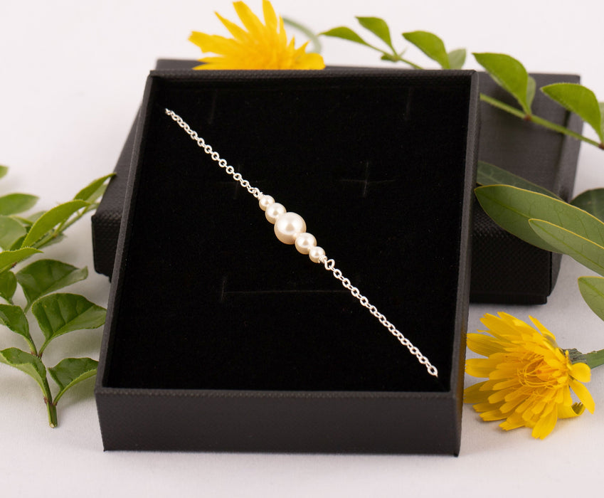 Dainty Pearl Bracelet Sterling Silver Swarovski Pearl - Bridal and Wedding Bracelet - B029