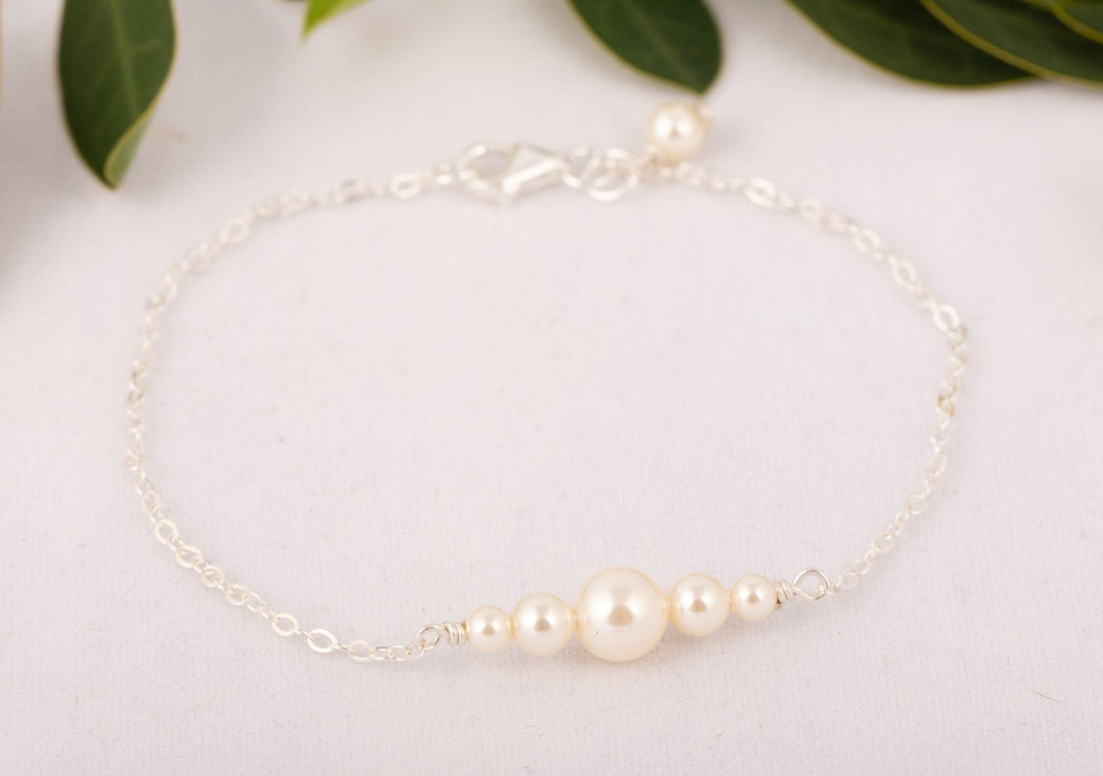 Dainty Pearl Bracelet Sterling Silver Swarovski Pearl - Bridal and Wedding Bracelet - B029