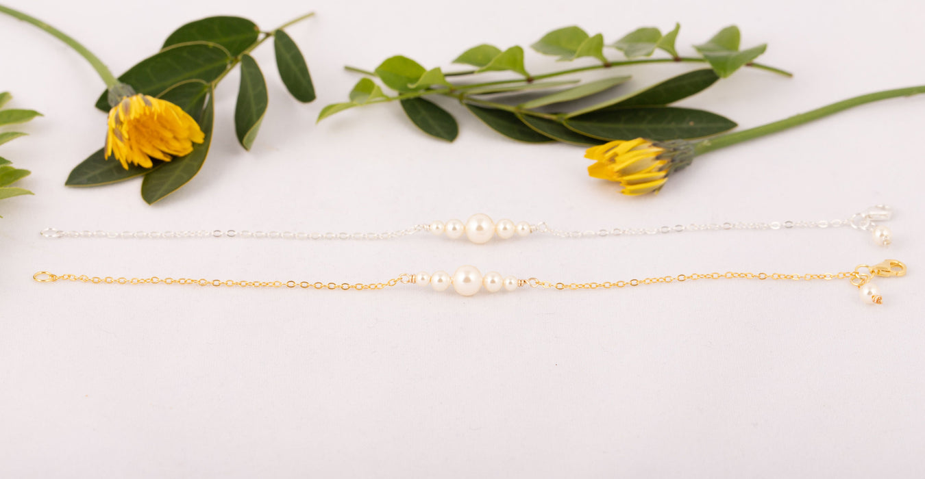 Dainty Pearl Bracelet Sterling Silver Swarovski Pearl - Bridal and Wedding Bracelet - B029