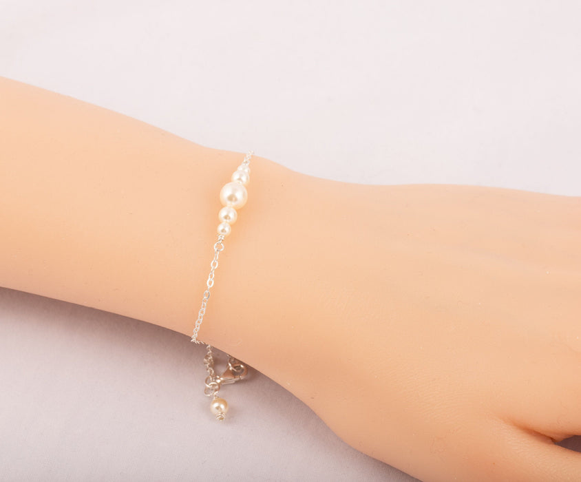 Dainty Pearl Bracelet Sterling Silver Swarovski Pearl - Bridal and Wedding Bracelet - B029