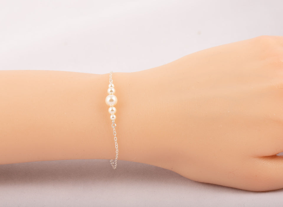 Dainty Pearl Bracelet Sterling Silver Swarovski Pearl - Bridal and Wedding Bracelet - B029