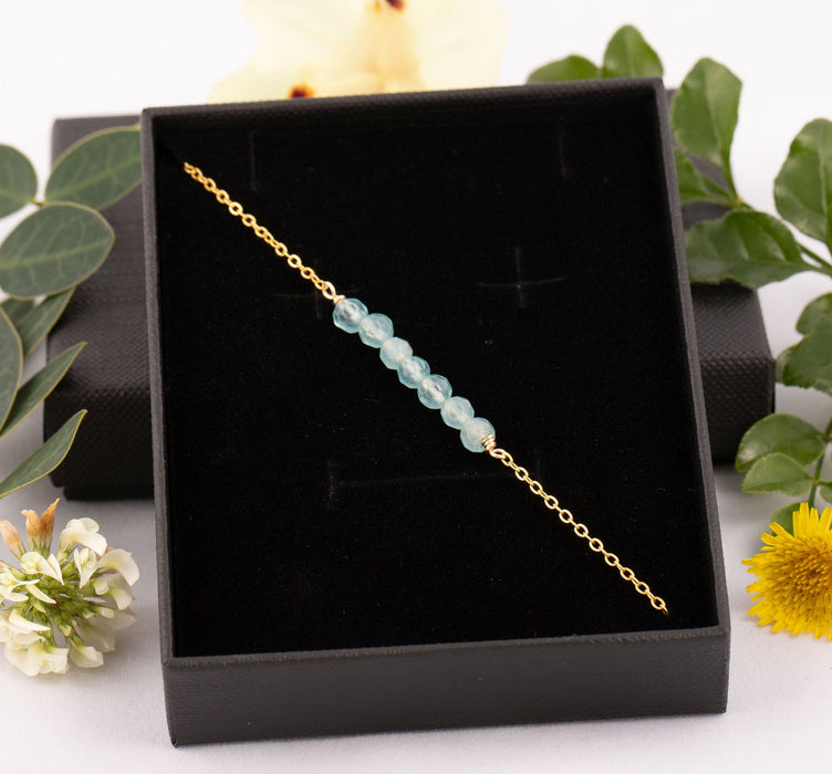 Natural Aquamarine Bracelet 18k Gold Sterling Silver - B034