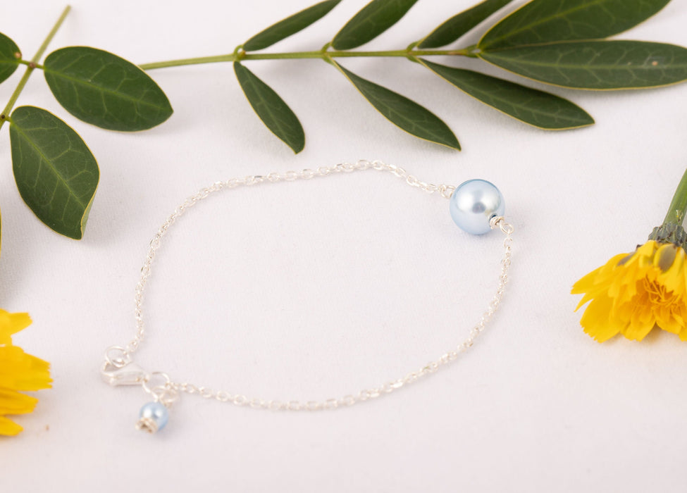 Dainty Pearl Bracelet Sterling Silver/Swarovski Pearl Bracelet/Everyday Bracelet/Simple Pearl Bracelet/Light Blue Pearl Bracelet/Gift Idea