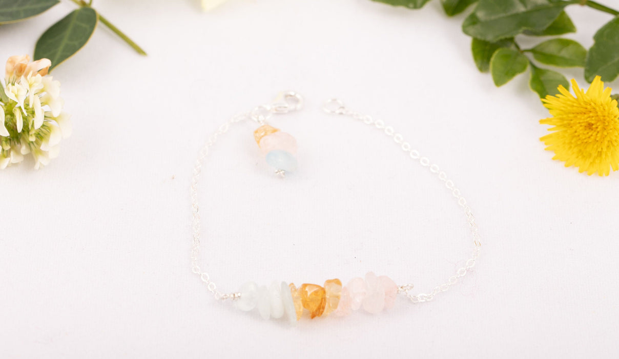 Fertility Bracelet Sterling Silver Rose Quarts Aquamarine Citrine - B045