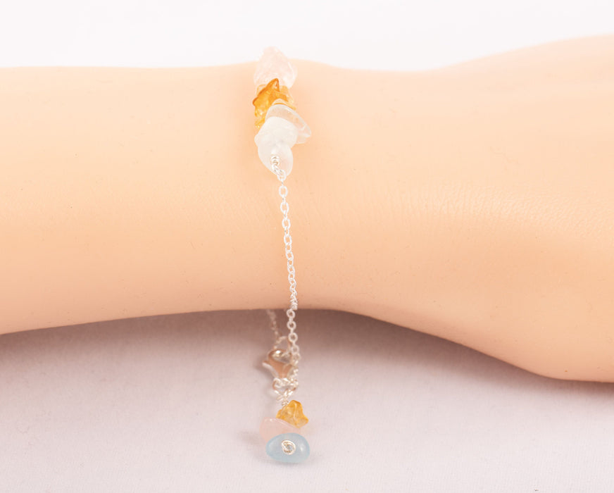 Fertility Bracelet Sterling Silver Rose Quarts Aquamarine Citrine - B045