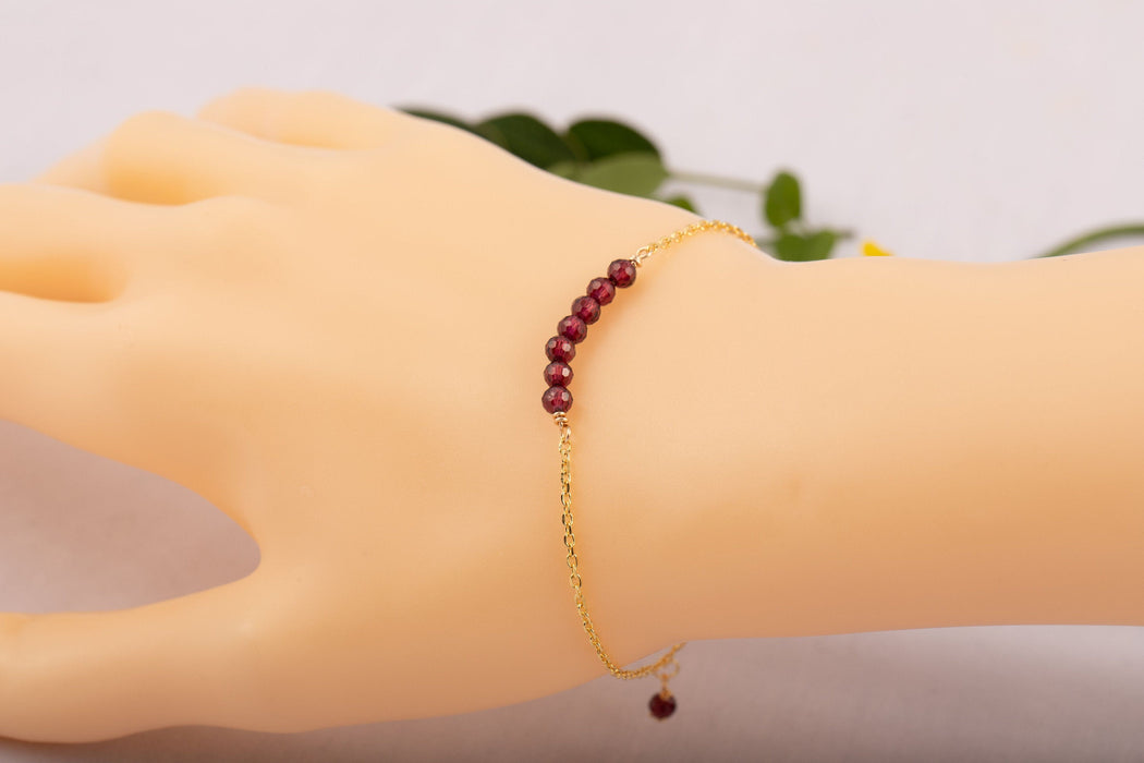 Natural Garnet Bracelet for Women Sterling Silver Gift for Her - B013