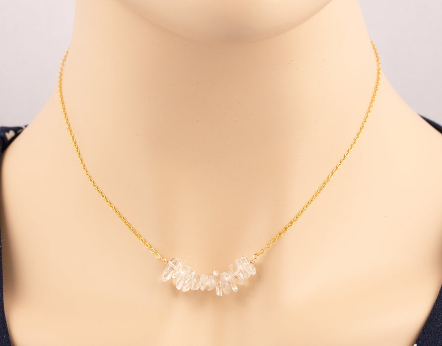 18k Gold Sterling Silver Clear Quartz Necklace - N021