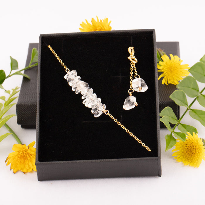 18k Gold Sterling Silver Clear Quartz Necklace - N021