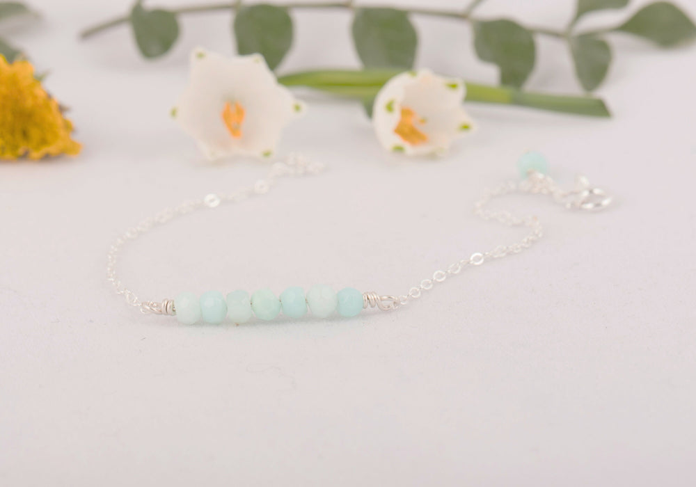 Natural Blue Opal Bracelet Sterling Silver/October Birthstone Bracelet/Dainty Opal Bar Bracelet/Opal Bracelet/Opal Bar Bracelet/Gift for Her