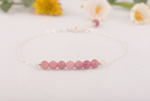 Natural Tourmaline Bracelet Sterling Silver/October Birthstone Bracelet/Birthstone Bar Bracelet/Pink Tourmaline Bracelet/Tourmaline Bracelet