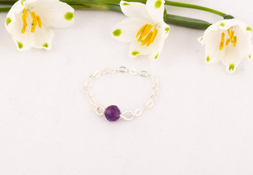 Natural Amethyst Ring Sterling Silver/Amethyst Chain Ring/February Birthstone Ring/Chain Ring/Amethyst Birthstone Ring/Birthstone Chain Ring