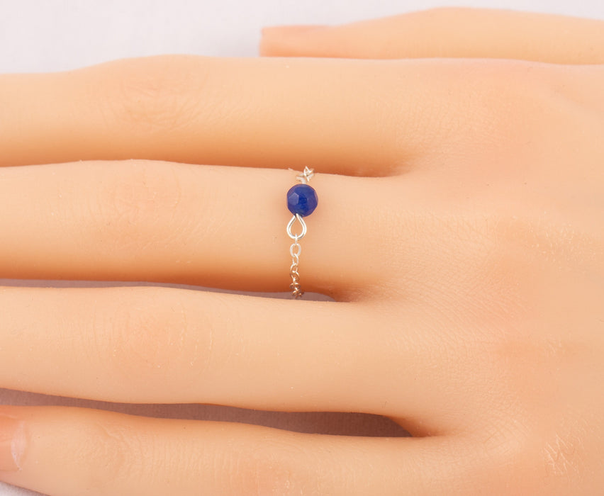 Natural Sapphire Ring Sterling Silver, Sapphire Chain Ring, September Birthstone Ring, Chain Ring, Birthstone Ring, Sapphire Ring, Gift Idea