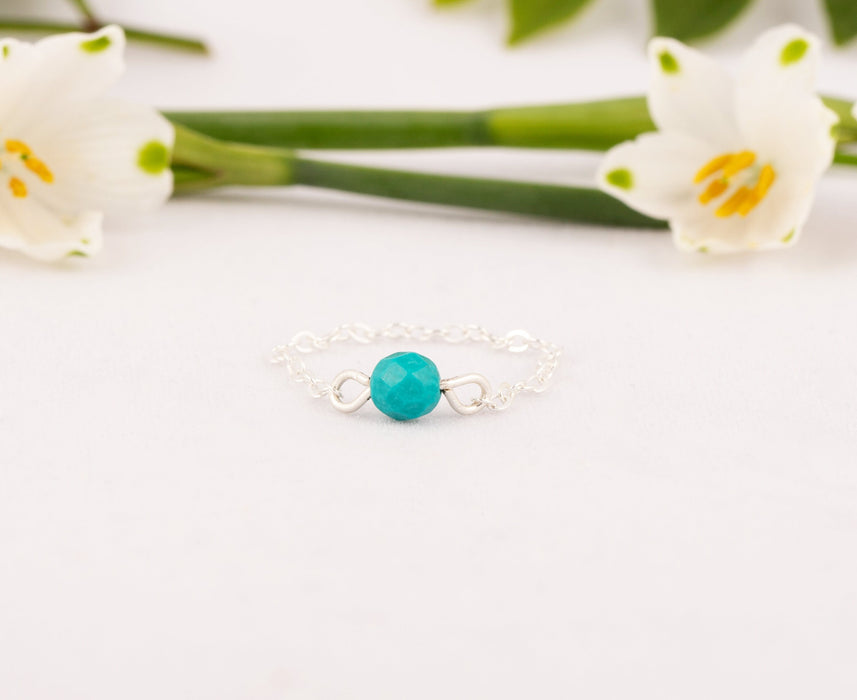 Natural Turquoise Ring Sterling Silver, Turquoise Chain Ring, December Birthstone Ring, Chain Ring, Turquoise Ring, Birthstone Ring